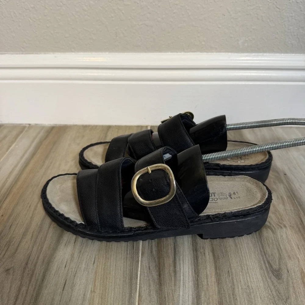 NAOT Leather Slide Sandals Frey Black Womens Size 10 Beach Travel Comfort
